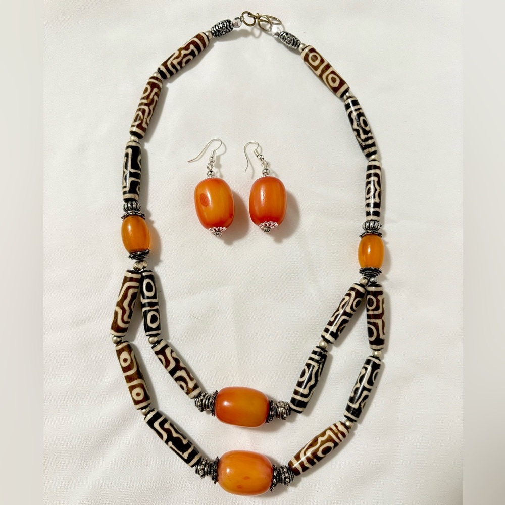 Handmade resin dzi Bead Necklace set